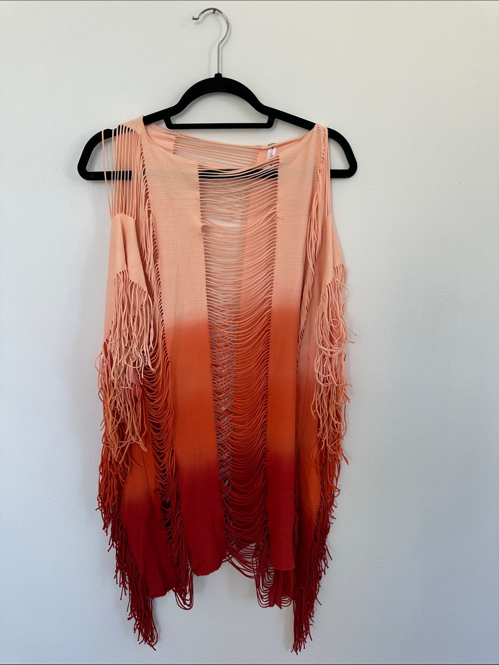 PilyQ Fringed Ombre Coral coverup